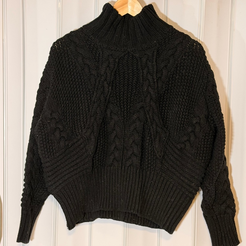 Zara Black Cable Knit Funnel Neck Sweater